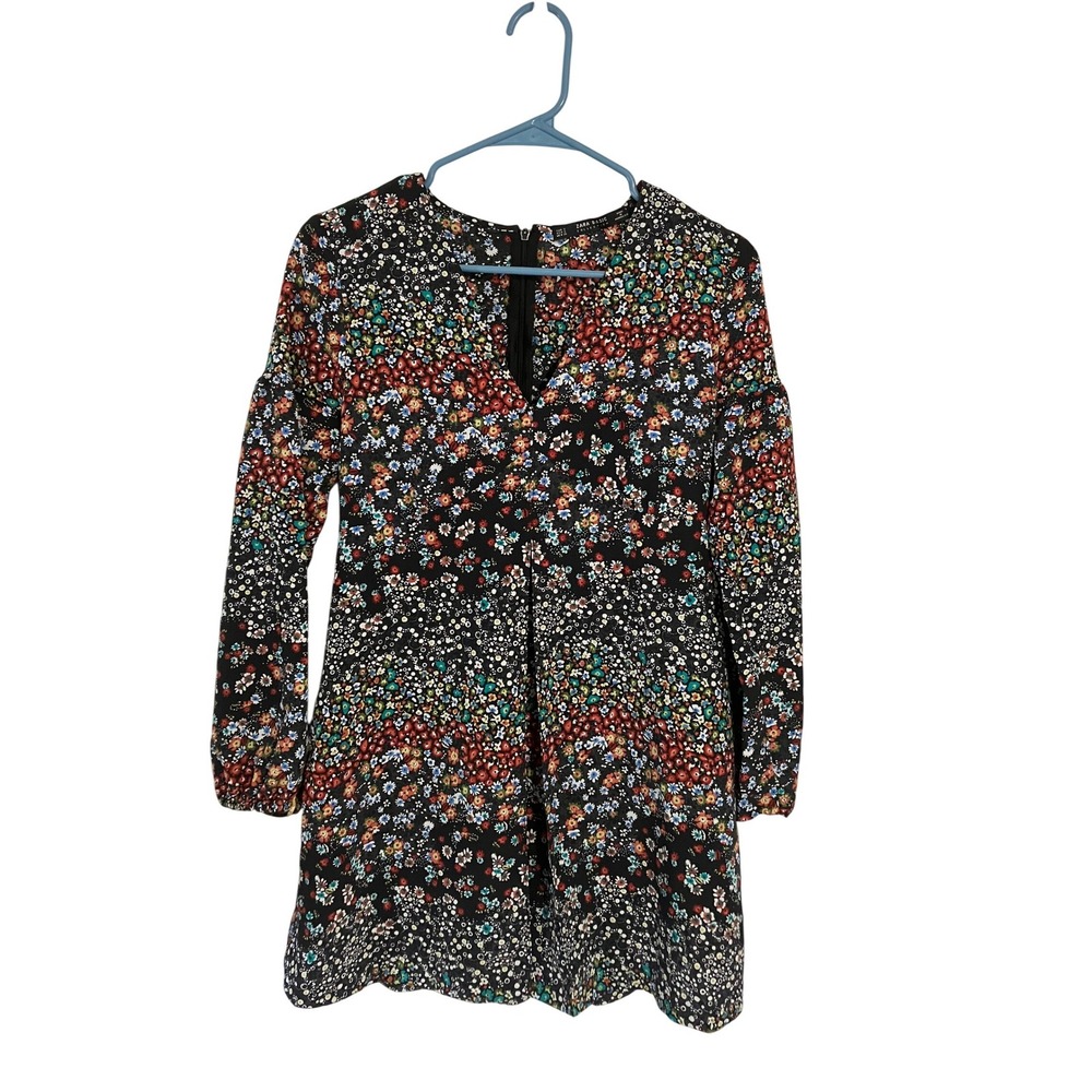 Zara Basic Floral Long Sleeve Romper Black Ditsy Flower V-Neck Small